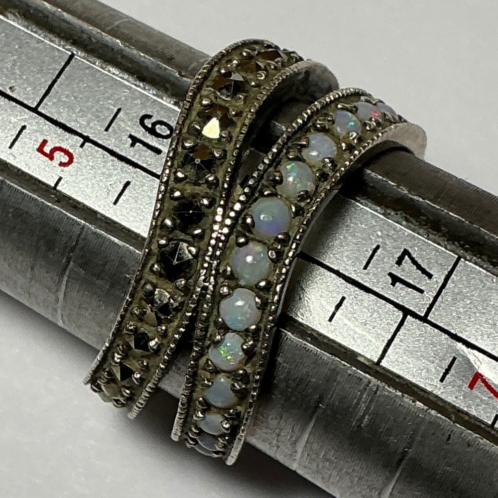 Sterling Silver Opal and Marcasite Stackable Ring - White Opal